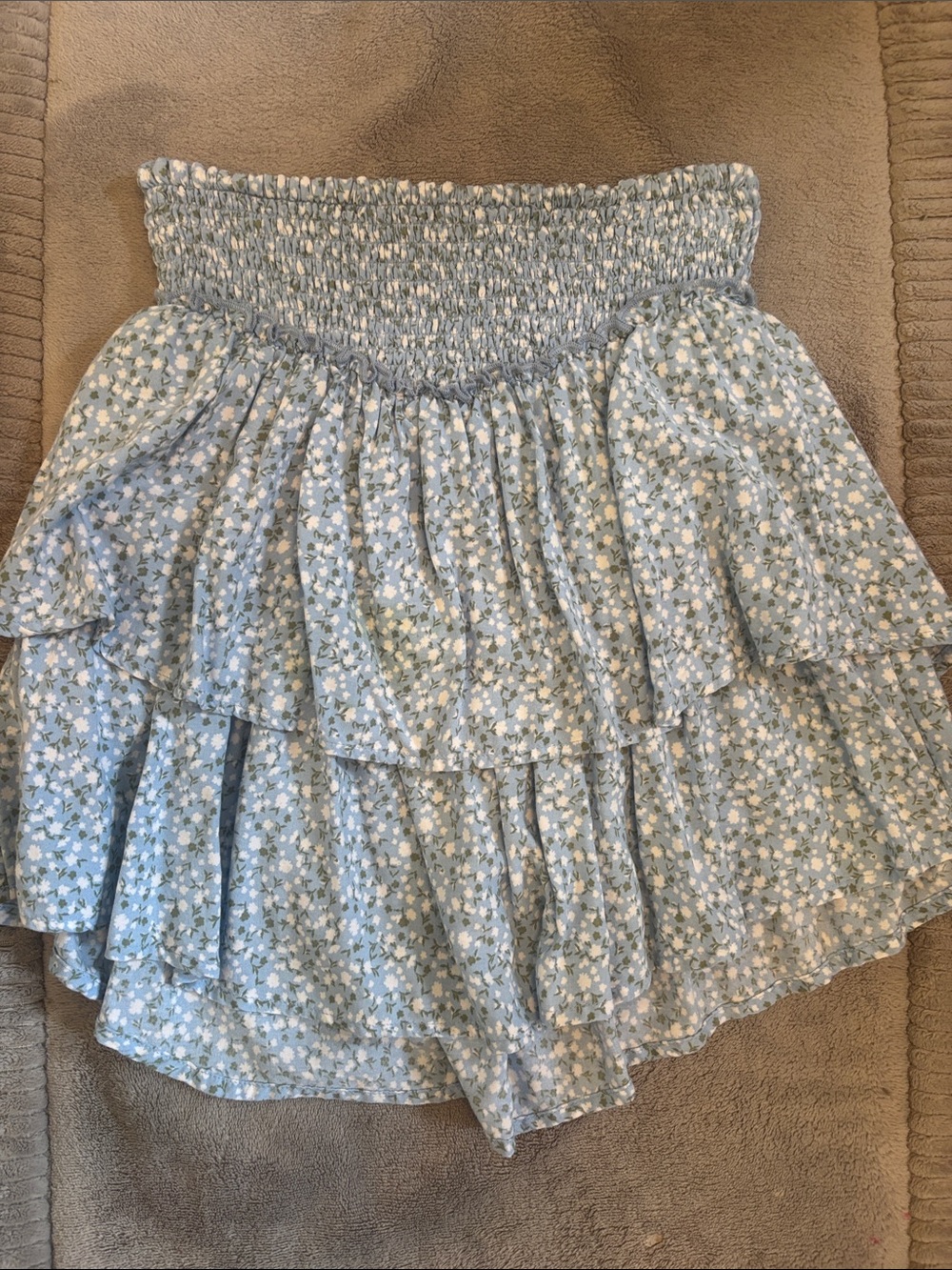 Hollister Light Blue Floral Smocked Ruffle Mini Skirt